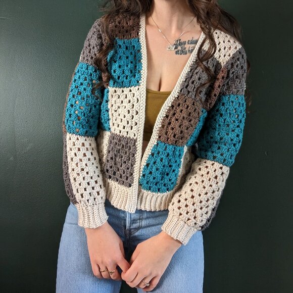 Handmade Crochet Granny Square Cardigan - Picture 1 of 9